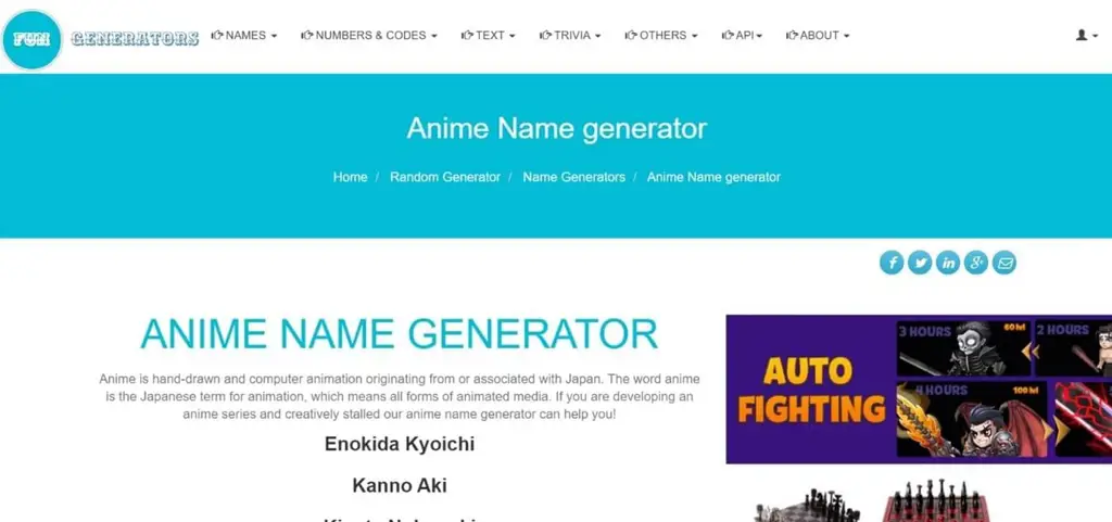 Gambar contoh generator nama karakter anime