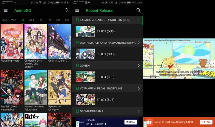 Antarmuka aplikasi streaming anime