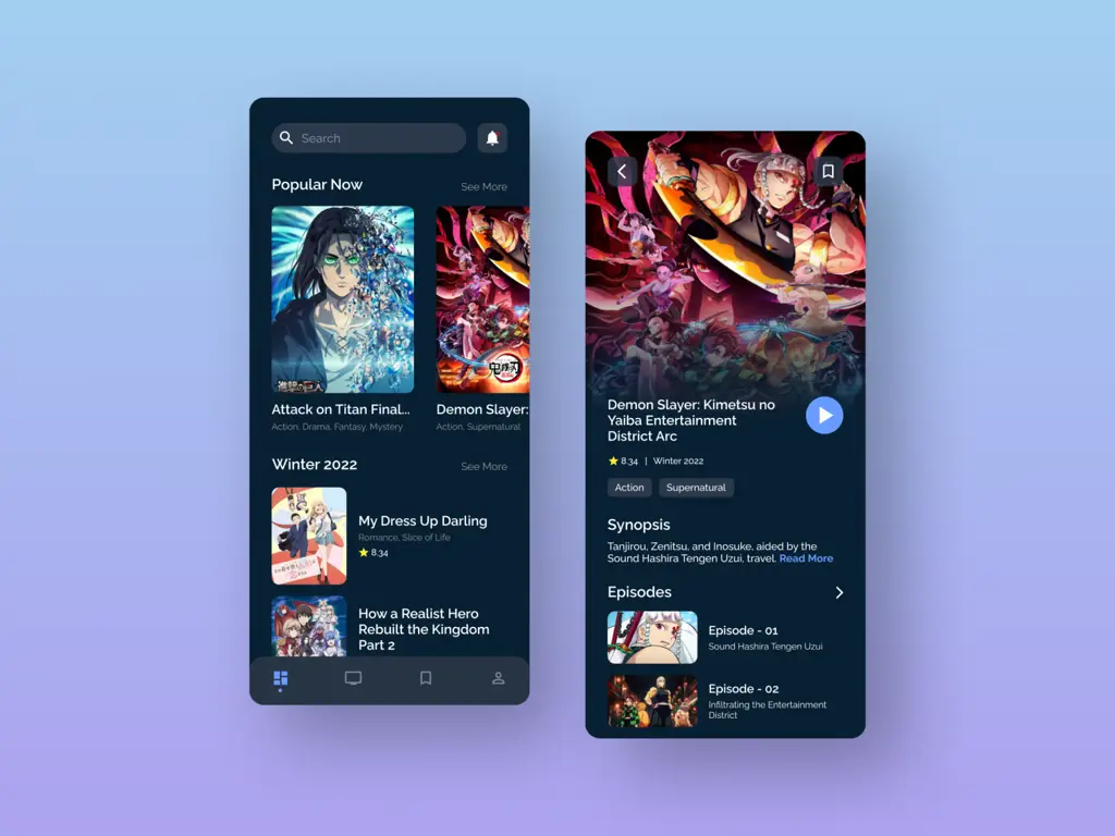 Antarmuka aplikasi streaming anime terbaik