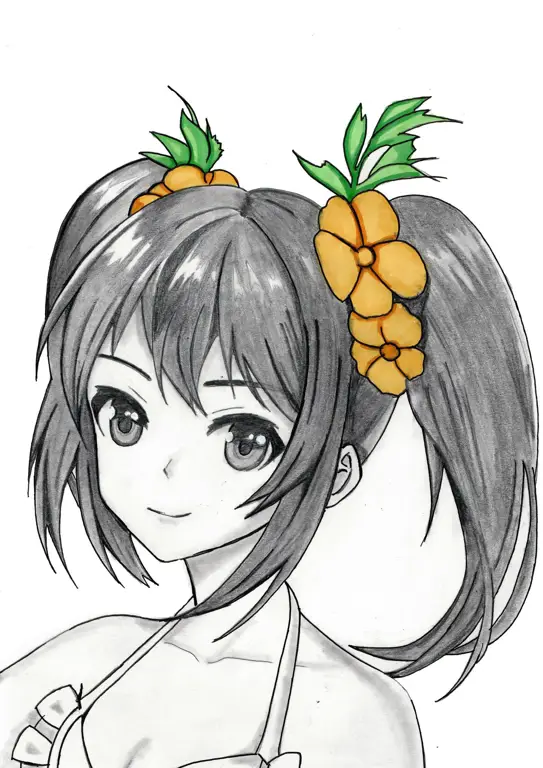 Gambar sketsa gadis anime Jepang yang imut dan cantik