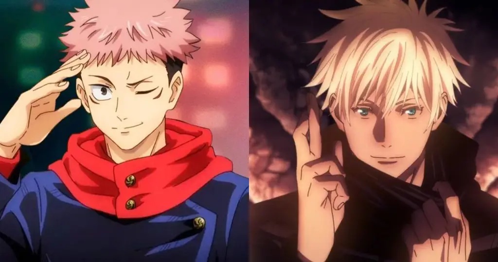 Adegan Yuji Itadori dan Gojo Satoru Gambar Yuji Itadori dan Gojo Satoru dari Jujutsu Kaisen 0