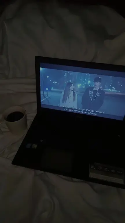 Menikmati Perfect World dari rumah Seseorang sedang menonton drama Jepang di laptopnya