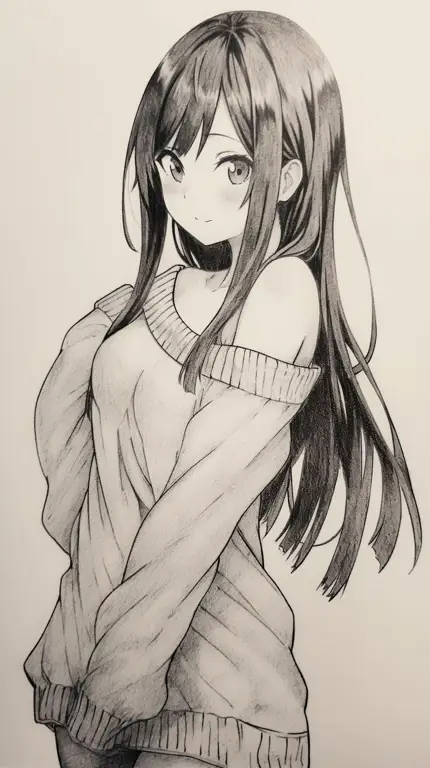 sketsa anime cantik