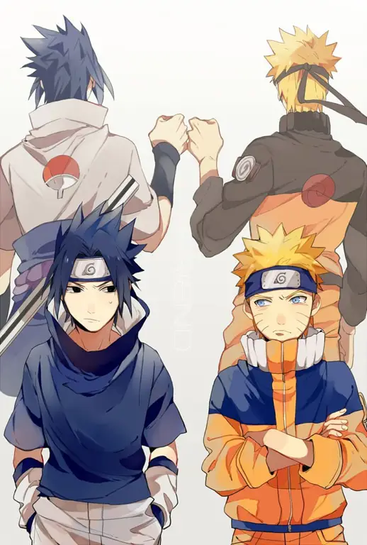 Gambar Naruto dan Sasuke berpose bersama sebagai simbol persahabatan